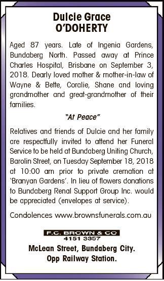 A K & S M Smart Funeral Services Cnr Mclean & Woongarra Streets Bundaberg, QLD 4670. . Bundaberg funerals this week